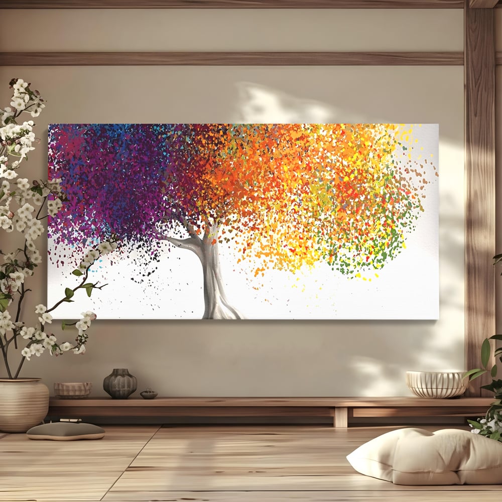 Tablou canvas cu tablou canvas cu un copac colorat, fara rama, pe sasiu de lemn
